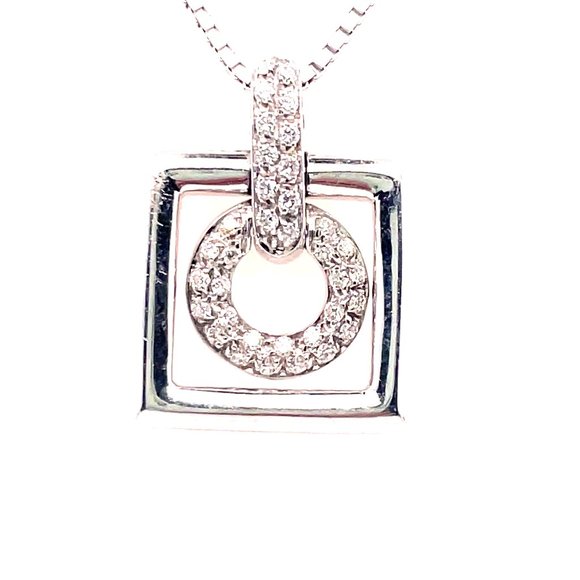 18K White Gold Diamond Pendant Necklace with 14K White Gold 18" Box Chain - Picture 1 of 3